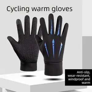 Windproof, waterproof, fleece-lined, warm winter cycling gear, full-finger touchscreen gloves