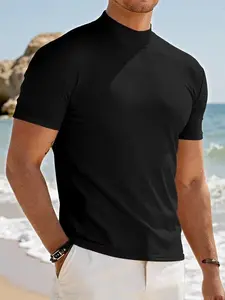 Men's Classic Turtleneck Short Sleeve Tee, Muscle Fit Basic Top, Lightweight & Breathable, Ideal for Layering or Solo Wear, Business & Leisure