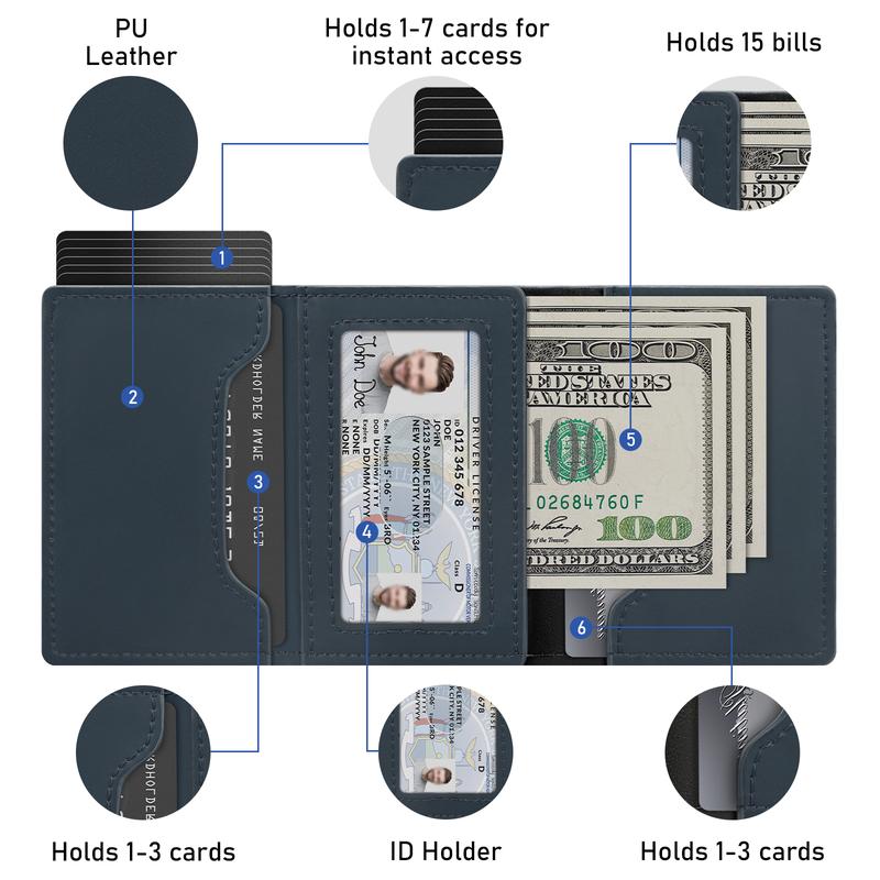 【Mens Gifts】Mens Leather Wallet Card Holder: Pop Up Aluminum Case, Smart, RFID Blocking, Slim, Minimalist - 9-14 Card Capacity | ID Window | Cash Slot Removable Cardholder