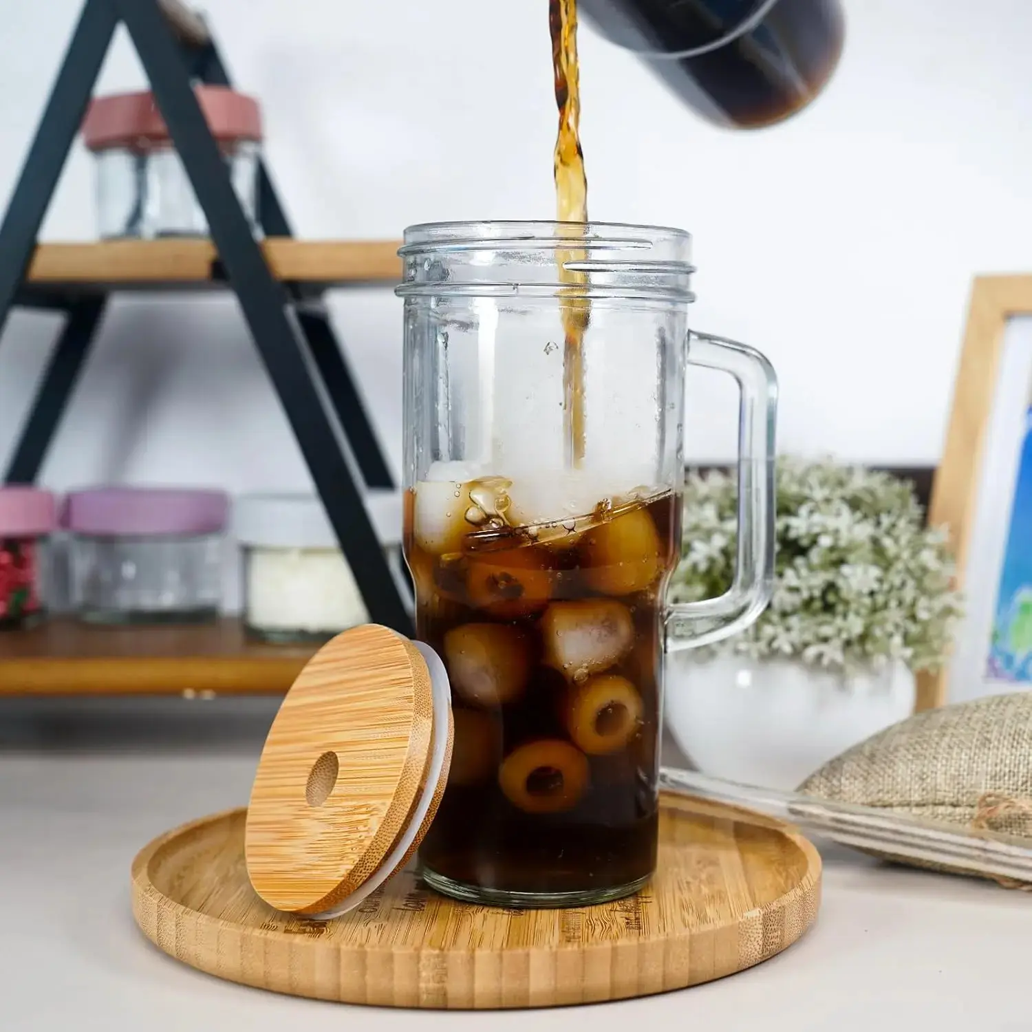 24oz Glass Cups with Lids and Straws with Handle -Tumbler Coffee Cups Mason Jar  Cups Drinking Set Coffee Bar Accessories - TikTok Shop