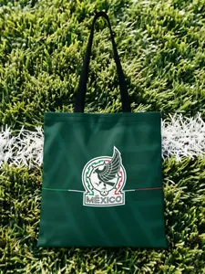 1PC Large Capacity Mexico Football Canvas Tote Bag Foldable Chic Pattern No Closed Design - Suitable For Travel Small Gifts For Book Lover Match Day Essentials