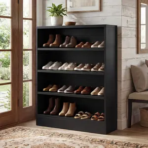 Homieasy Shoe Cabinet Storage Organizer, 5-Tier Modern Wood Shoe Storage Entryway with 3 Adjustable Shelves for Entryway, Multi-Purpose Display Shelf & Storage Cabinet for Living Room, Bedroom