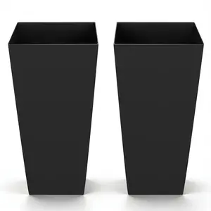 【Summervibes】VEVOR Tall Planters Set of 2, 26 Inch Large Outdoor Taper Planters for Outdoor Indoor Plants, Front Porch Plastic Modern Flower Pots with Casters, Inner Pot & Drainage Holes for Patio, Garden, Black