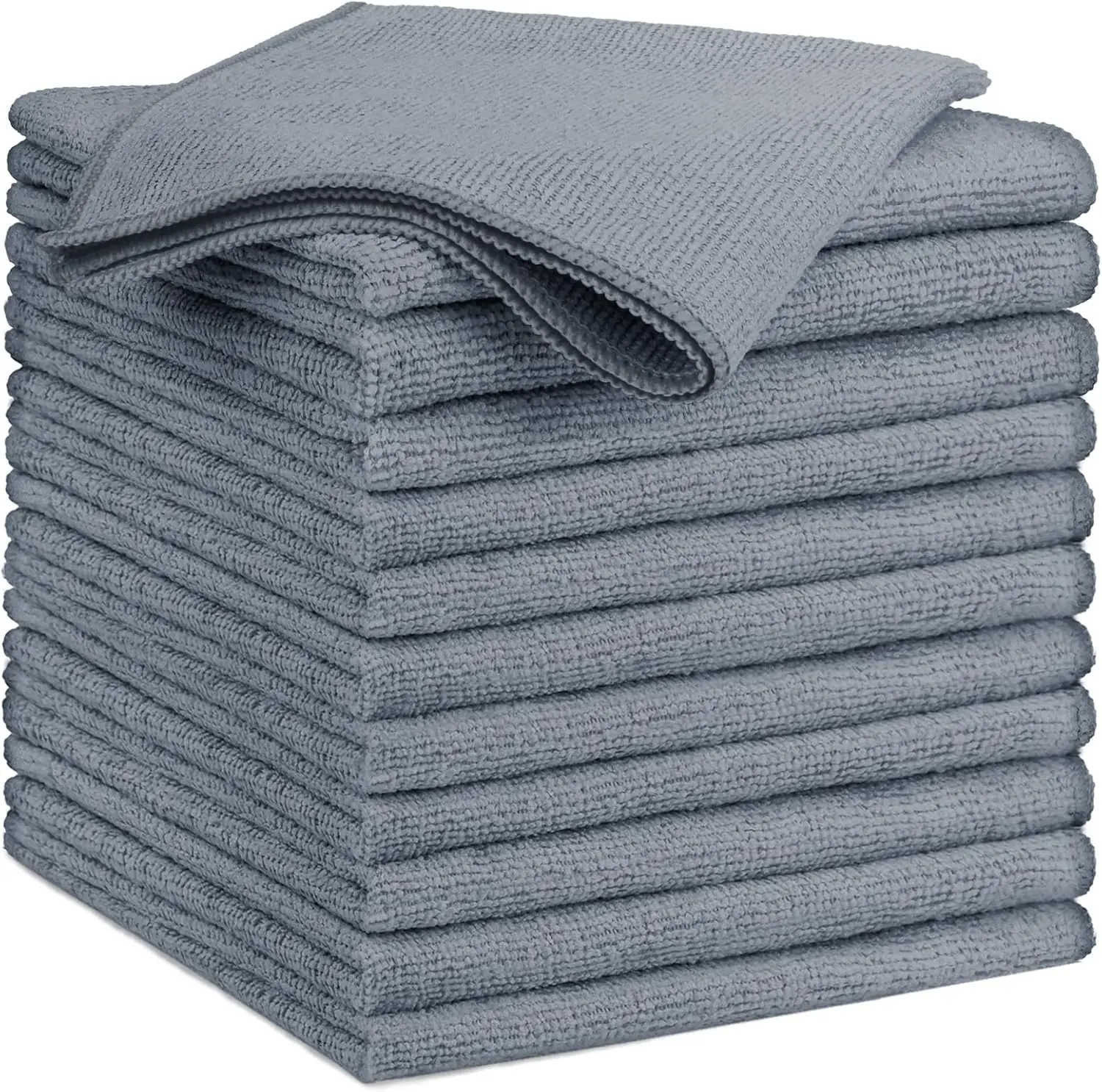 Grey Microfiber Cleaning Cloth Set – 12PK Reusable Cleaning Towels for TV Screens, Kitchen, Bathroom & Car Care, 14"x12"
