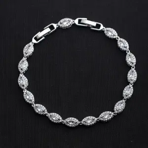 Marquise Cut CZ Tennis Bracelet Platinum Plated Adjustable 8-Inch Elegant and Sophisticated Jewelry