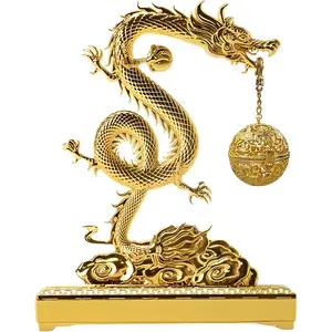 Golden Chinese Dragon Incense Burner for Sticks & Cones, 2 in 1 Brass Censer with Ash Catcher, Easy to with Brush, Elegant Incensario for Home & Gift Box