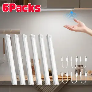 6-Pack USB Rechargeable Motion Sensor LED Under Cabinet Lights, Portable Light Strips for Easy Installation, Magnetic Design and No Drilling Required, Adjustable Brightness