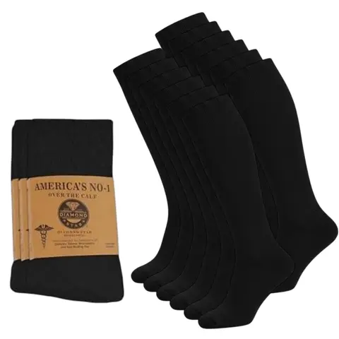 DIAMOND STAR 6-12 Pairs Diabetic Socks Over The Calf - Knee High Premium Cotton Socks Men's Size 10-13 Big & Tall Size 13-16. Casual Elastic, Fashion, Menswear