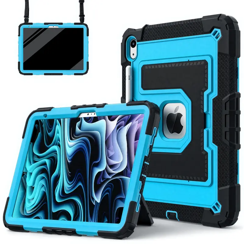 SPALLO for iPad Air M4 2026 11 inch ,Kids Friendly iPad 11th/10th/9th/8th 2022/2021/2020 with Shoulder Strap/Pencil Holder,Heavy Duty Protection Shockproof Tablet Cover for iPad Mini (A17pro) 7th/6th Gen 8.3"- Black+Blue (Case Only)