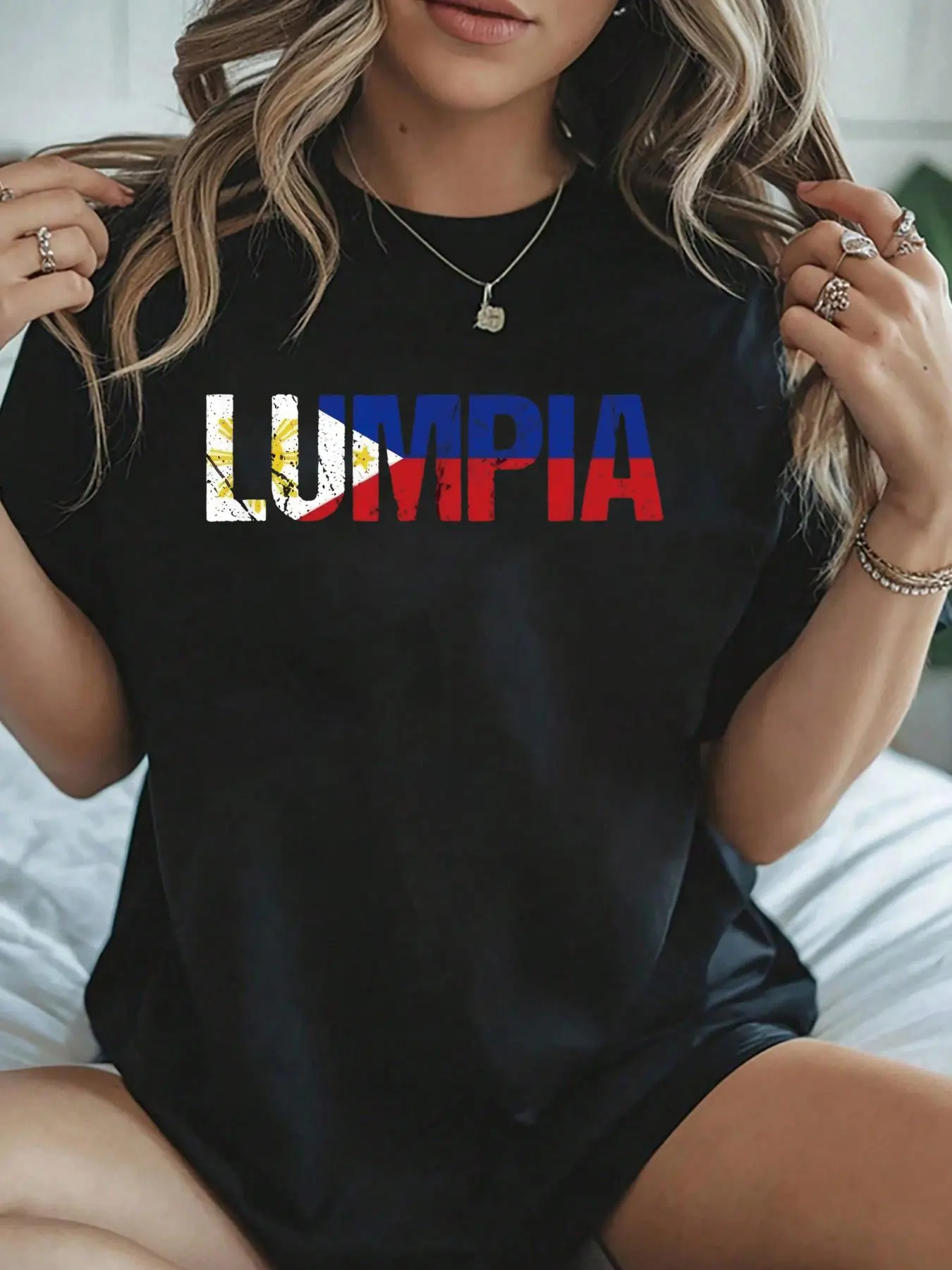 100% Cotton Lumpia Philippines Food Pinay Pinoy Filipina Filipino T-Shirt, Women Graphic T Shirts -  Printed Short Sleeve T-Shirt Top