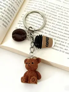 Cute Coffee Bear Keychain, Fashion DIY Decoration Backpack & Wallet Accessory, Autumn Winter New Style Keyring, Stylish Bag Charm, Handmade Keychain
