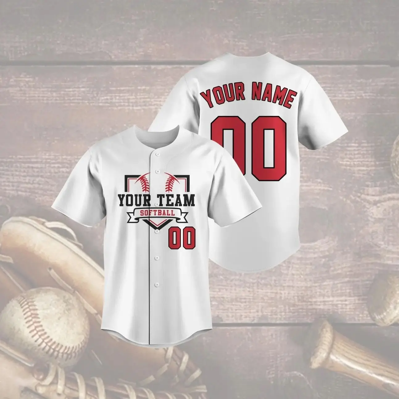 Custom Softball Jersey, Personalized Team Name and Number Shirt, Red Black Design, Game Day Uniform, Youth Sports Fan Gift Idea H6U