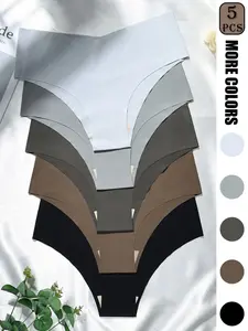 5 Pack Women's Seamless Low Rise Panties Underwear V-Cut Gusset Soft Smooth Nylon Spandex Blend 5+ Colors No Show Invisible Comfort Fit for Daily Wear