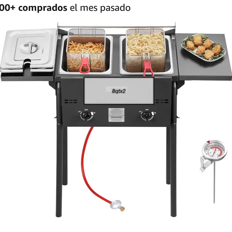 Durable 2-Basket Double-Tank Gas Deep Fryer, Household Kitchen Utensil