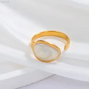 Women's Minimalist Gold-Plated Open Enamel Drip Ring - Titanium Steel, Adjustable, Anti-Rust, Ins Style Fashion Jewelry for Daily Office & Dating Accessory