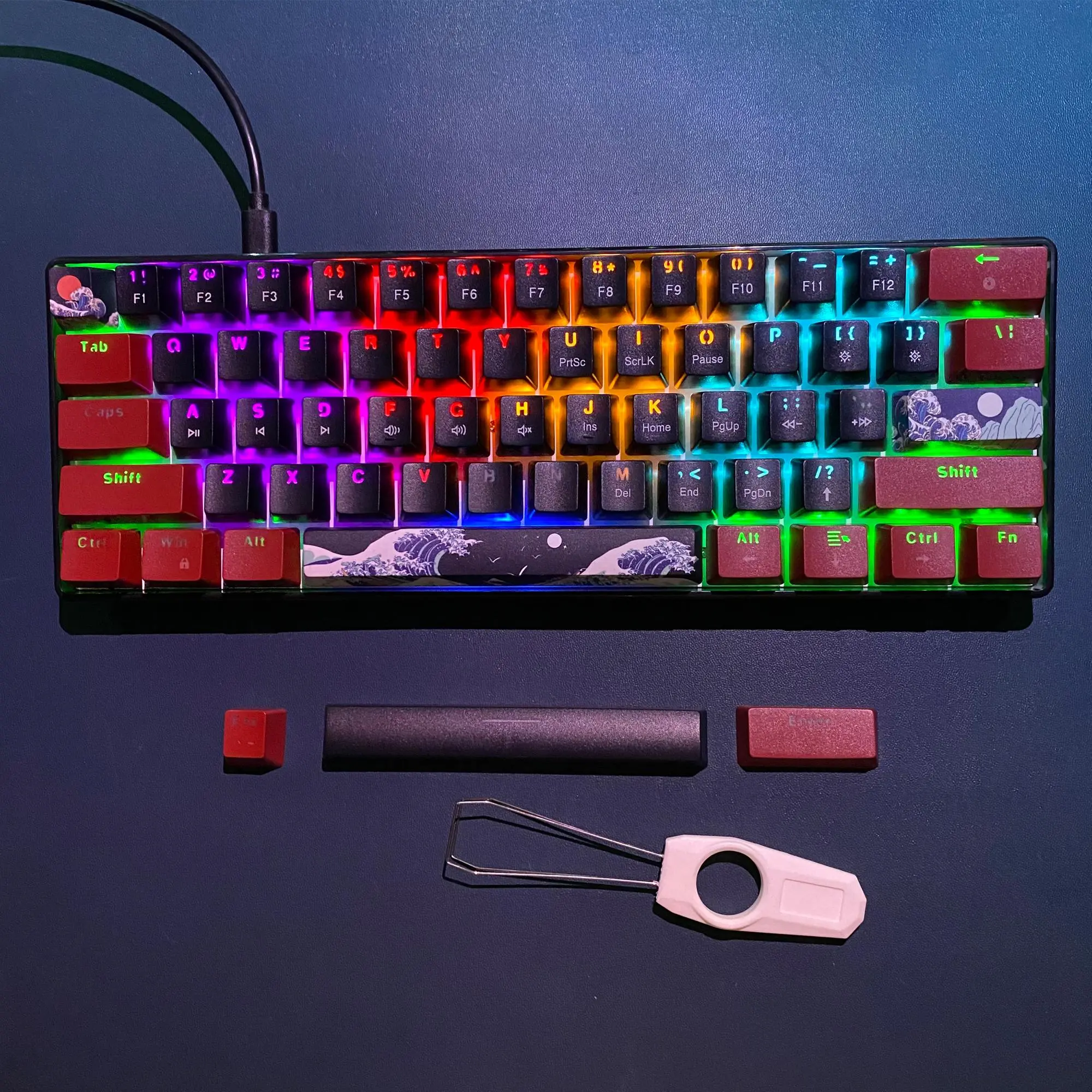 HXSJ V900 61-key Mechanical Wired Gaming Keyboard, RGB Backlight Keyboard with Blue Switch, Durable & Responsive Keyboard for Gaming Enthusiasts