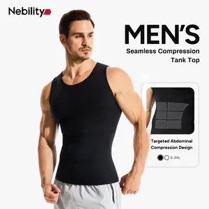 Nebility Men’s Seamless Compression Tank Top, Tummy Control, Chest Support & Back Posture Correction, Breathable 4-Way Stretch Underwear for Gym, Workout & Daily Wear