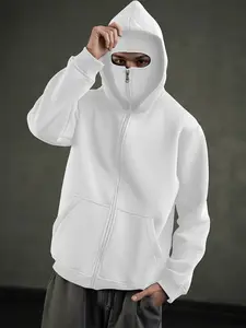 Men's Oversized Hooded Long Sleeve Sweatshirt, Plain Color Pullover Balaclava, Fall Winter Fashion, Comfortable Casual Wear, Fitted, Hooded sweatshirts