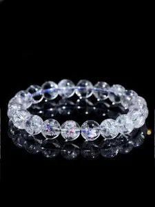 Natural Clear White Natural Crystal Beaded Bracelet, Fashionable Jewelry for Women & Men, Trendy All-match & Exquisite Jewelry for Birthday Gift