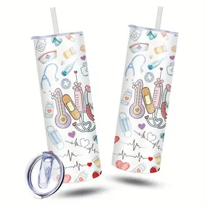 1pc 20oz Insulated Nurse-Themed Water Cup with Medical Cartoon Design - Vibrant Colors, Dishwasher Safe, Perfect for Office, Home, Travel - Ideal Gift for Nurses, Nursing Students, Healthcare Workers (Birthday, Halloween, Holidays), Nurse Accessories