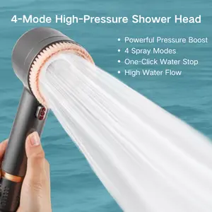 High-Pressure Shower Head with 4 Spray Modes & Built-In Filter - Pressurized Water Flow, Adjustable Spray Settings, Integrated Filtration System, Durable ABS Material, Black/Gray, 80*240mm