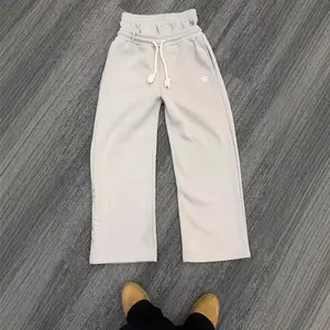 2025 Casual Simple Couple Fashion Creative Double Waist Foldable Sweatpants Wholesale Fabric Menswear
