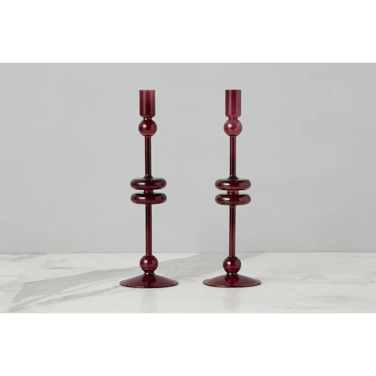 Glass Candlestick Pair, Large, Merlot