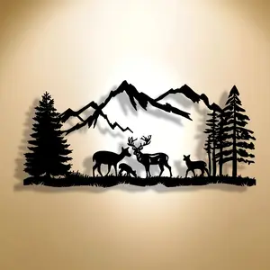 Metal Deer Forest Scene Modern Abstract Art Home Office Artistic Decor, Living Room Bedroom Kitchen Terrace Cafe Decoration Wall Art