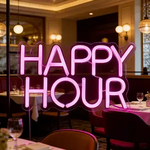 Happy Hour Neon Light, USB Powered, Adjustable Brightness, Wall-Mounted Decorative Art Lamp, Ideal for Store, Room, Garden, Party, Christmas Decor