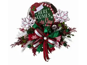 Christmas Wreath for Front Door, Santa Claus Wreath, Red and Green Holiday Decor, Peppermint Candy Wreath, Peppermint Santa Wreath