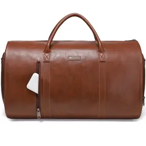 Leather Garment Bag for Travel, Carry On Travel Bag with Shoulder Strap - Ideal for Business Trips and Weekend Getaways - The Garment Duffel Bag for Traveling Men Women