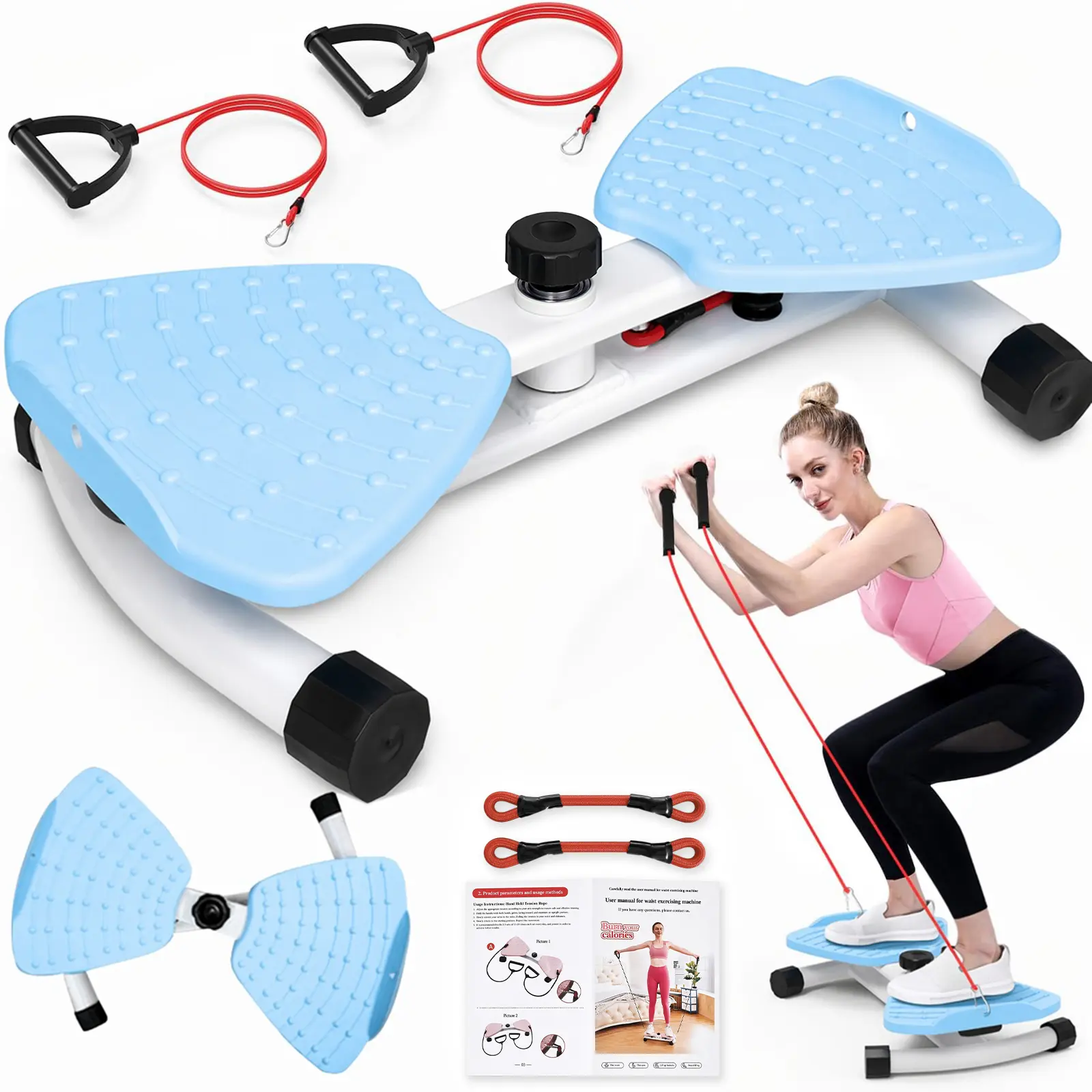 Waist Twist Machine, Household Abdominal Fitness Gear, Sturdy 300lbs Load Bearing, Anti-Slip Silent Structure & Elastic Pull Ropes, Compact Portable Home Workout Equipment
