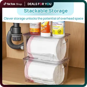 【New Arrival】Vtopmart 2 Pack Trash Bag Holder, Stackable Garbage Bag Dispenser for 13/30/33 Gallon Bags, Clear Organizer Bins for Under Kitchen Sink, Laundry Room Organization and Storage, DealsForYouDays, summerwins