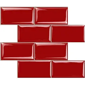 Peel and Stick Subway Tile, Stick on Tiles Backsplash for Kitchen & Bathroom in Red (Pack of 10, Thicker Design)