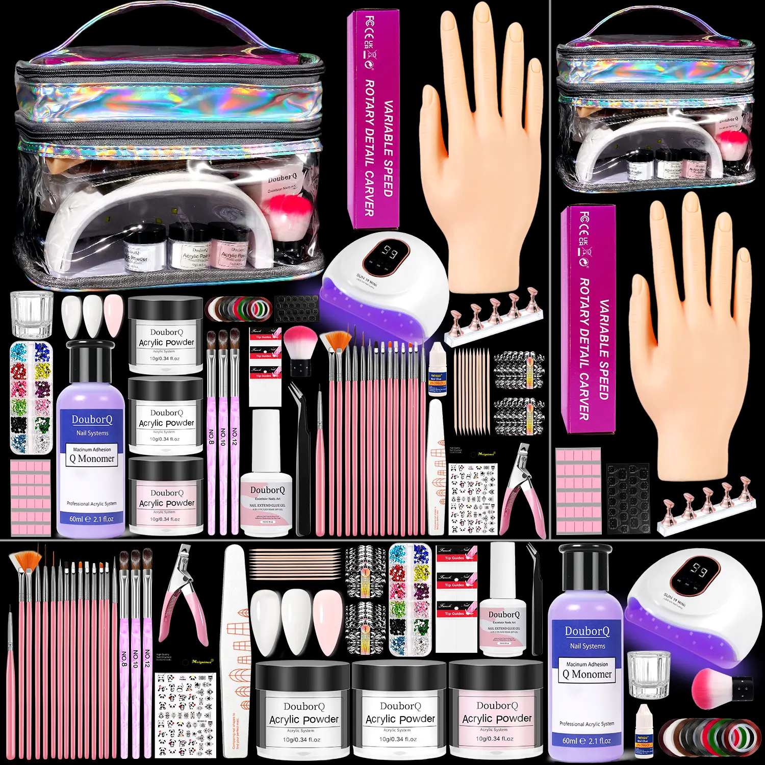Acrylic Nail Kit Set for Beginners with Everything Acrylic Powder Nail Drill Lamp Starter Kit with False Nail Tips Nail Art Tools Cosmetic Gift Bag