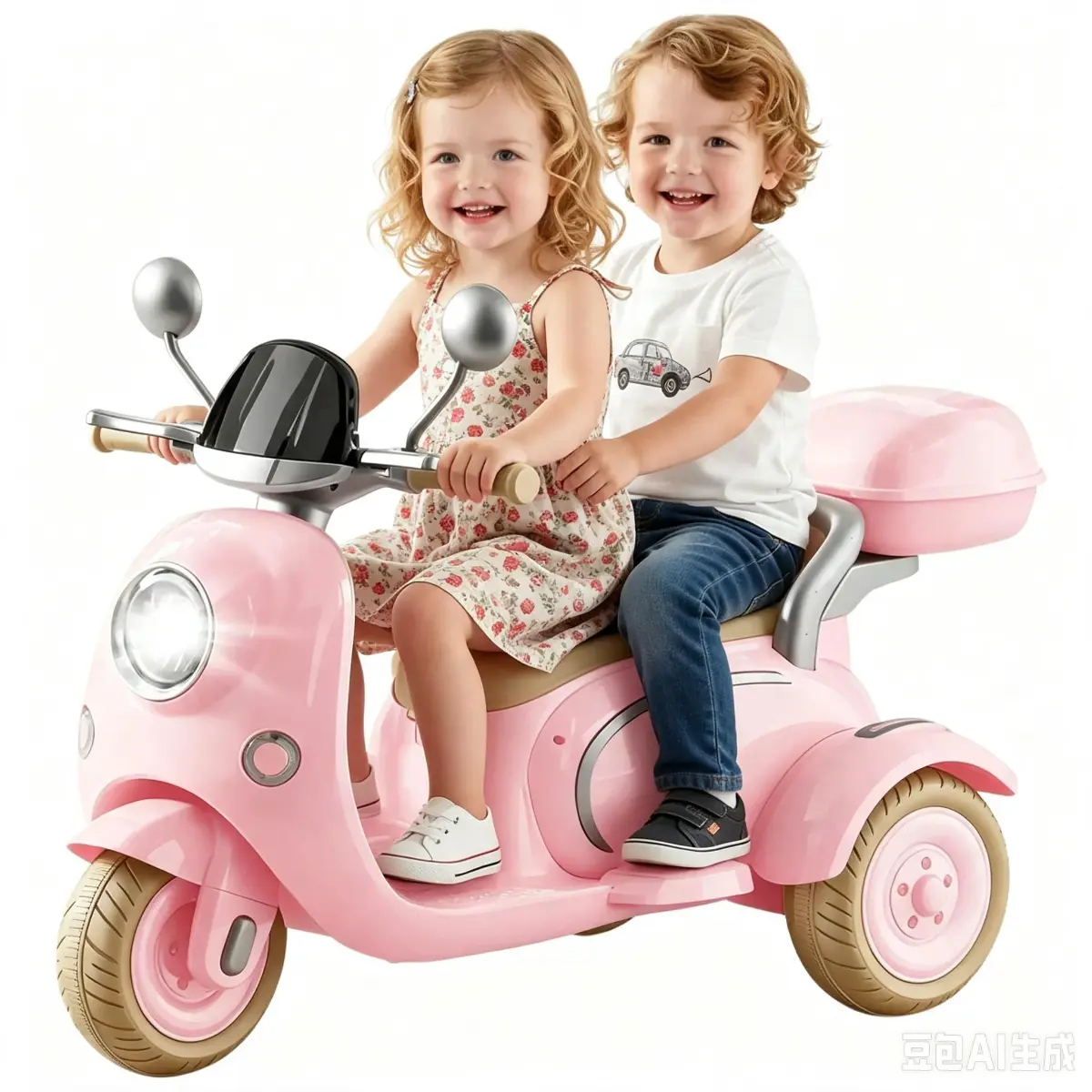 12V Upgraded Kids Electric Ride-On Motorcycle for Girls Outdoor Fun Rides, Dual-Motor 3-Wheel 2-Seater Battery-Powered Toy, LED Headlights, Bluetooth MP3 Player, USB Music, Flip-Back Adult Seat, Portable Hooks, Oversized Trunk, Ages 3-6, Kids Outdoor Play