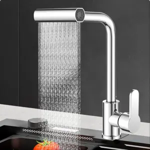 Waterfall Design Plastic Kitchen Faucet with 360 Degree Rotating Spray Head, Cold Hot Water Mixer Tap for Sink Installation