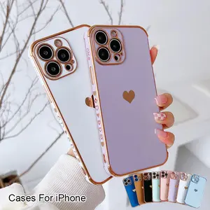 Electroplating Side Love Heart Phone Case For IPhone 16 15 14 13 12 11 Pro Max XR 8 Plus SE2/SE3 Shockproof Back Cover