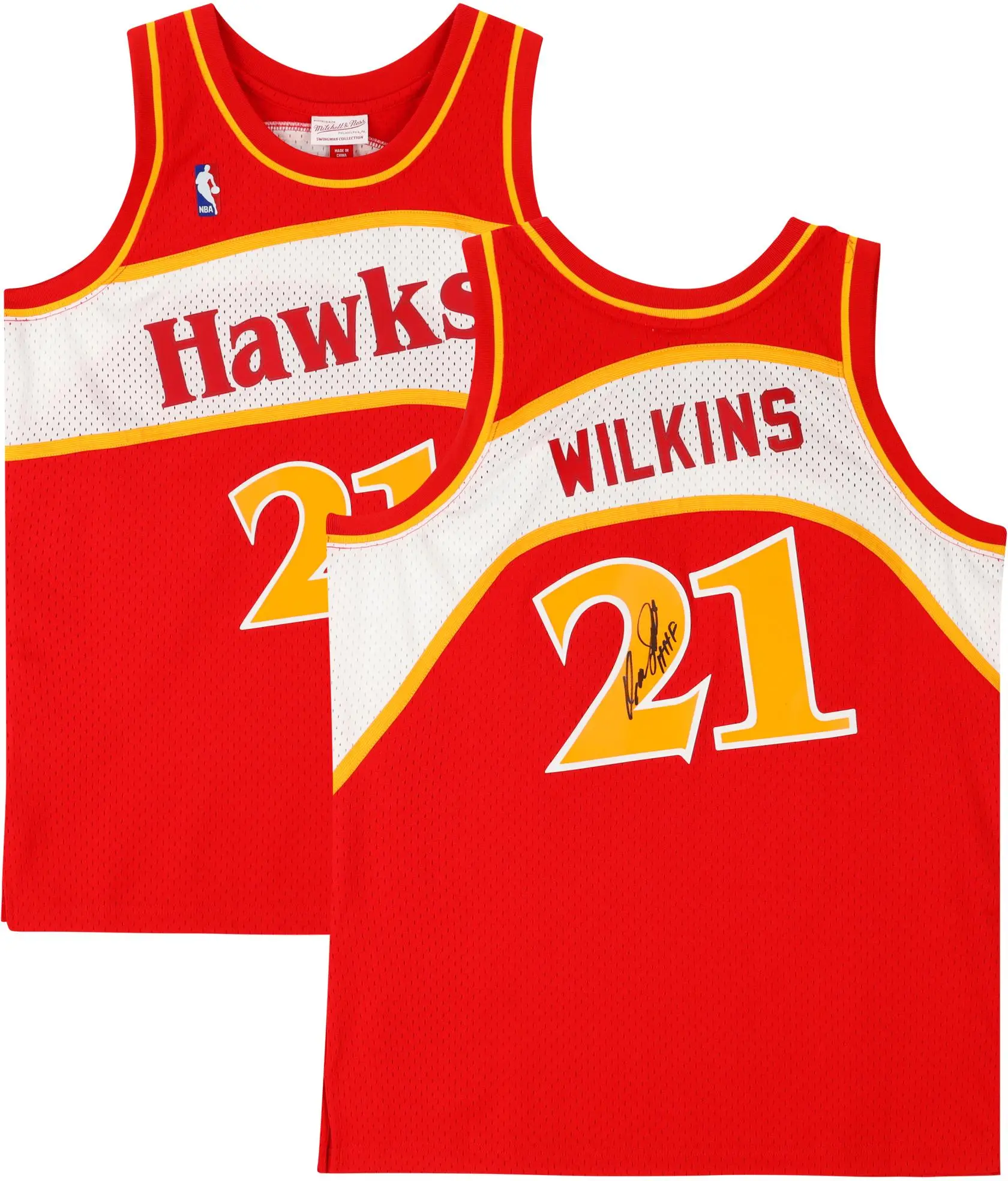 Dominique Wilkins Atlanta Hawks Autographed Red Mitchell and Ness 1986 Hardwood Classic Logo Swingman Jersey with "Human Highlight Film" Inscription - Fanatics Authentic Certified