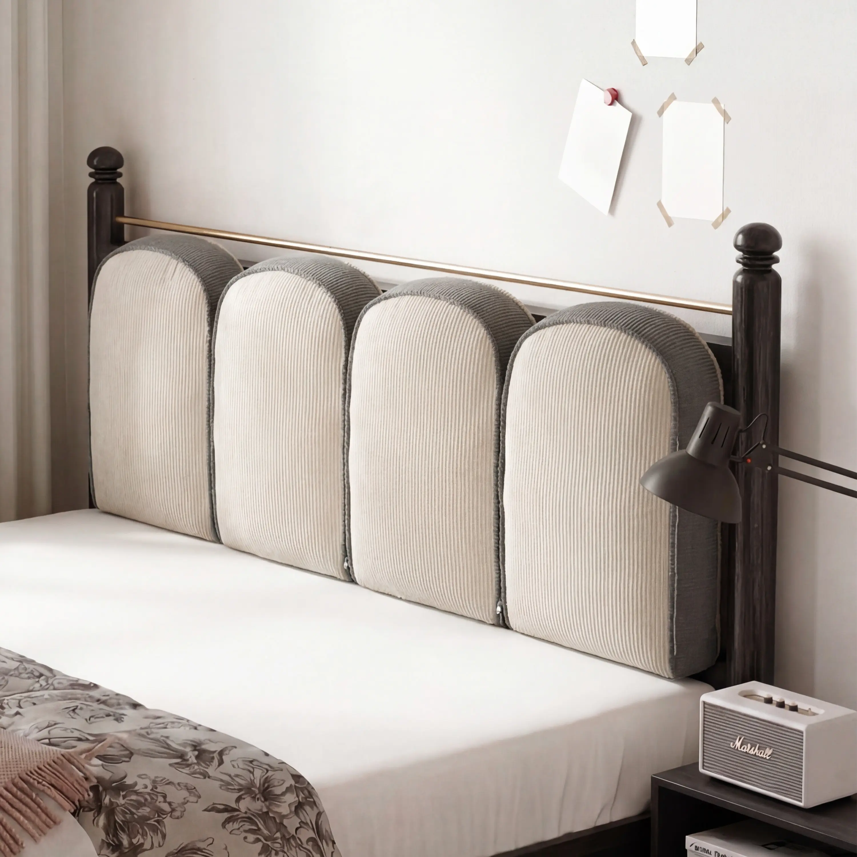 Corduroy Modular Headboard Cushion with Extra Thick Modular Panels, Reversible Dual-Color Detachable Segmented Backrest Pillow, Ergonomic Back & Neck Support, Matches Any Bed Size