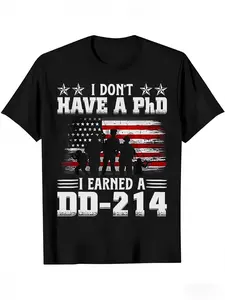 Veteran Long Casual T-Shirt for Men | I Don’t Have a PhD I Earned a DD214 Military Shirt | Distressed American Flag Patriotic Tee | Vintage Retired Military Gift for Army/Navy/Air Force/Marines | Funny Vet Shirt |