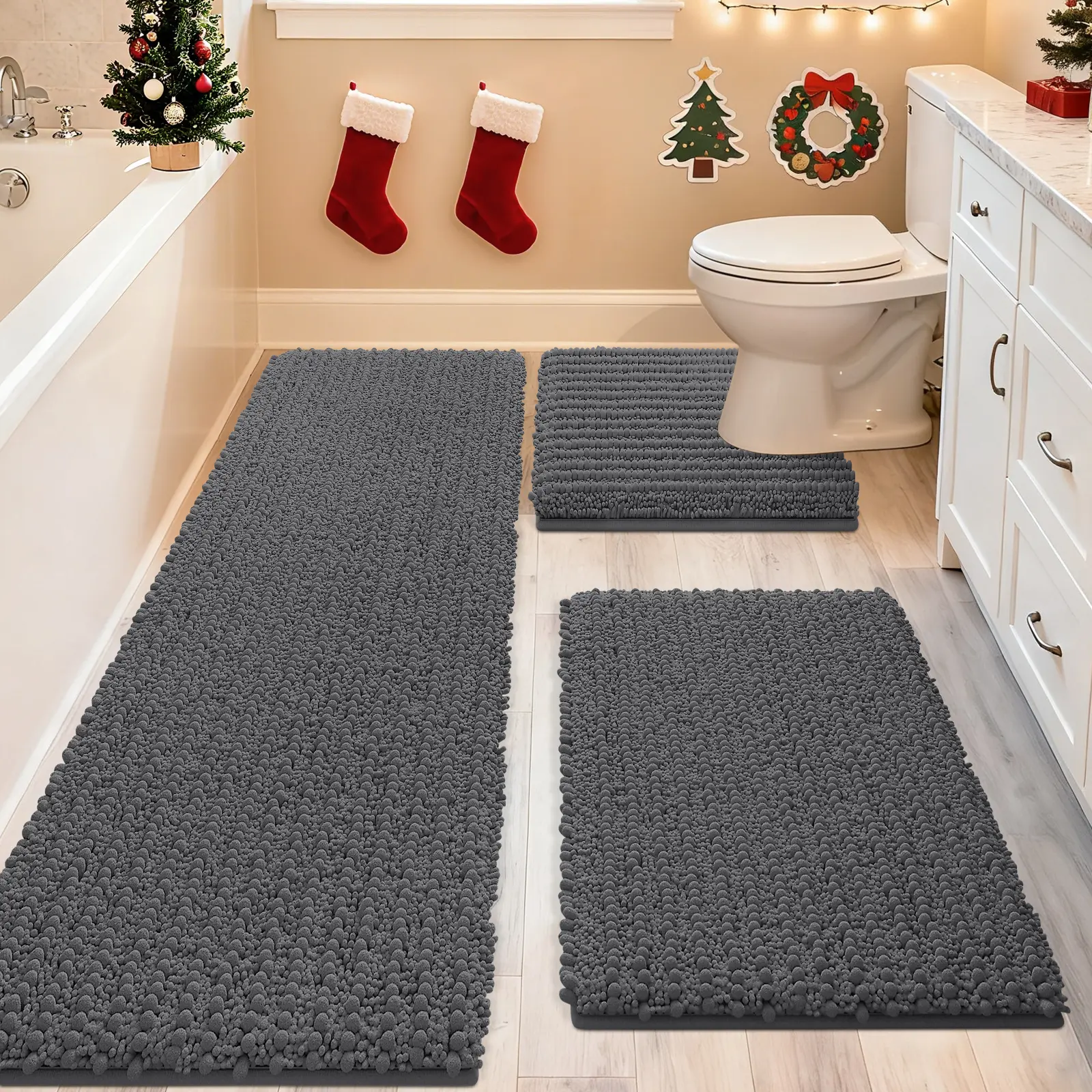 ACCUMTEK Upgrade Extra Large Bathroom Rug Set Ultra Soft, Thick Absorbent Bath Mats, Non Slip Chenille Toilet Mat for Bathroom, Bedroom, Kitchen summerwins