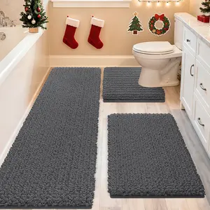 ACCUMTEK Upgrade Extra Large Bathroom Rug Set Ultra Soft, Thick Absorbent Bath Mats, Non Slip Chenille Toilet Mat for Bathroom, Bedroom, Kitchen