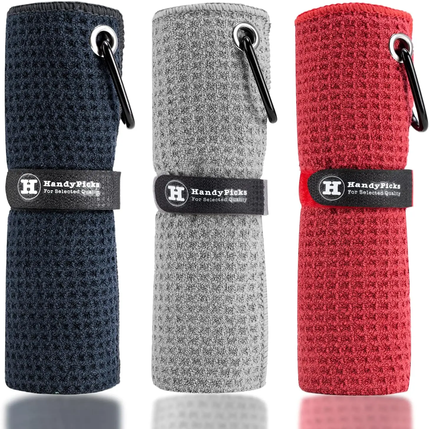 Microfiber Golf Towel with Clip – Handy Picks Waffle Pattern Cleaning Towel, 16"x16" with Carabiner for Easy Carry on Golf Bag