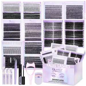 Lash Clusters Kit DIY Eyelash Extension Kit Mix Styles Spike+ Bottom Lashes With Lash Bond and Seal Remover Tweezers Mascara Shield Lash Curler Volume False Eyelashes Clusters Bulk Pack For Beginners Eyelash Set