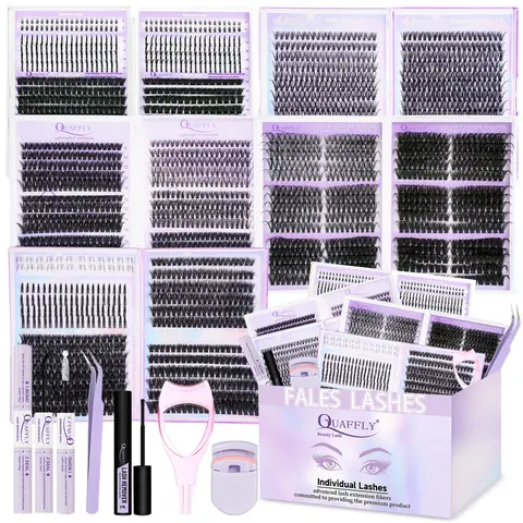 Lash Clusters Kit, DIY Eyelash Extensions Kit with Mix Styles Spike and Bottom Lashes, Volume False Eyelash Clusters with Lash Bond and Seal, Remover, Tweezers, Mascara Shield and Lash Curler for Beginners