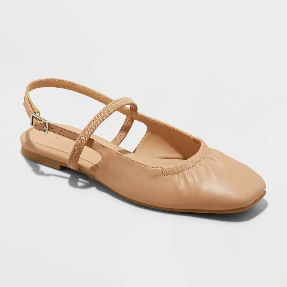 Women's Vada Slingback Scrunch Toe Flats - A New Day Tan 8.5