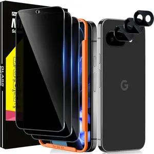 3 Pack  Screen Protector for  Pixel 9A Tempered Glass with 3 Pack Camera Lens Protector, Ultra 9H Accessories [Support Fingerprint Unlock] Case Friendly, Black