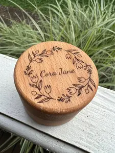 Personalized Jewelry Box Custom With Name Flowers Flower Round Circle Ring Box Pill Box Wood Wedding Favor