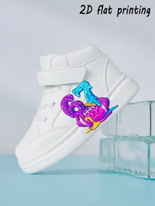 Kids Cartoon Number 67 Graphic 2D Flat Print High Top Sneakers, Hook Loop Design for Easy on Off, Casual All Season Footwear for Children